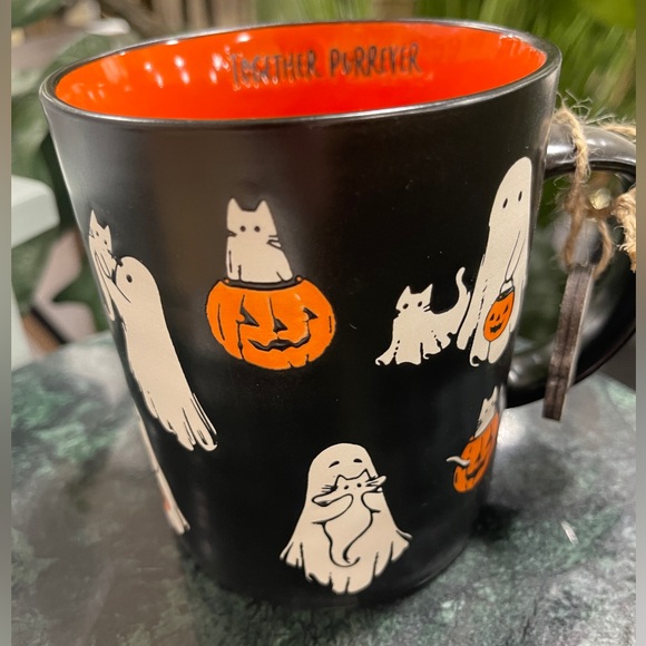 Halloween Ghost & Ghost Cats Pumpkins Together Purrever Ceramic Coffee Mug NWT - Picture 1 of 6